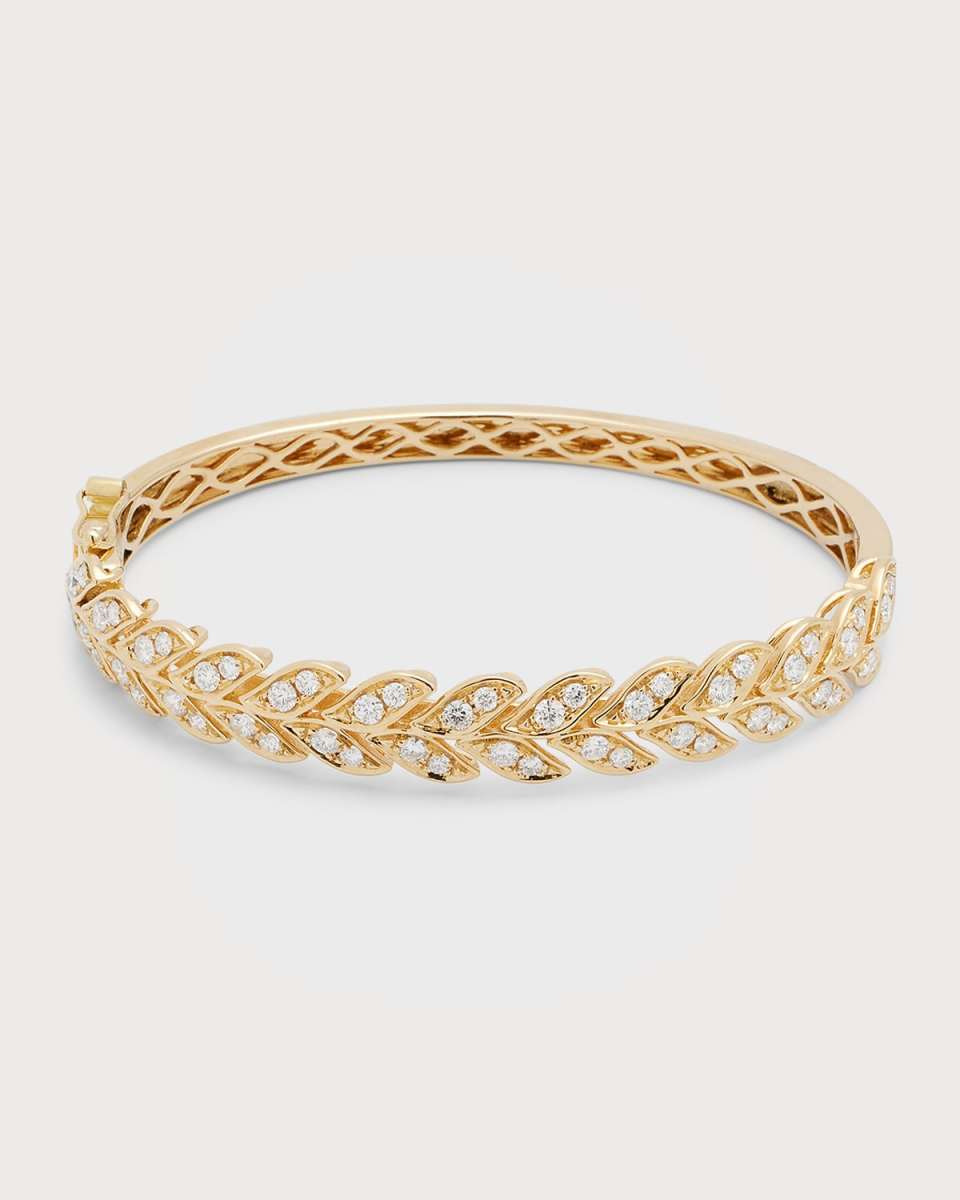 18K Yellow Gold Large Folha Bangle with Diamonds